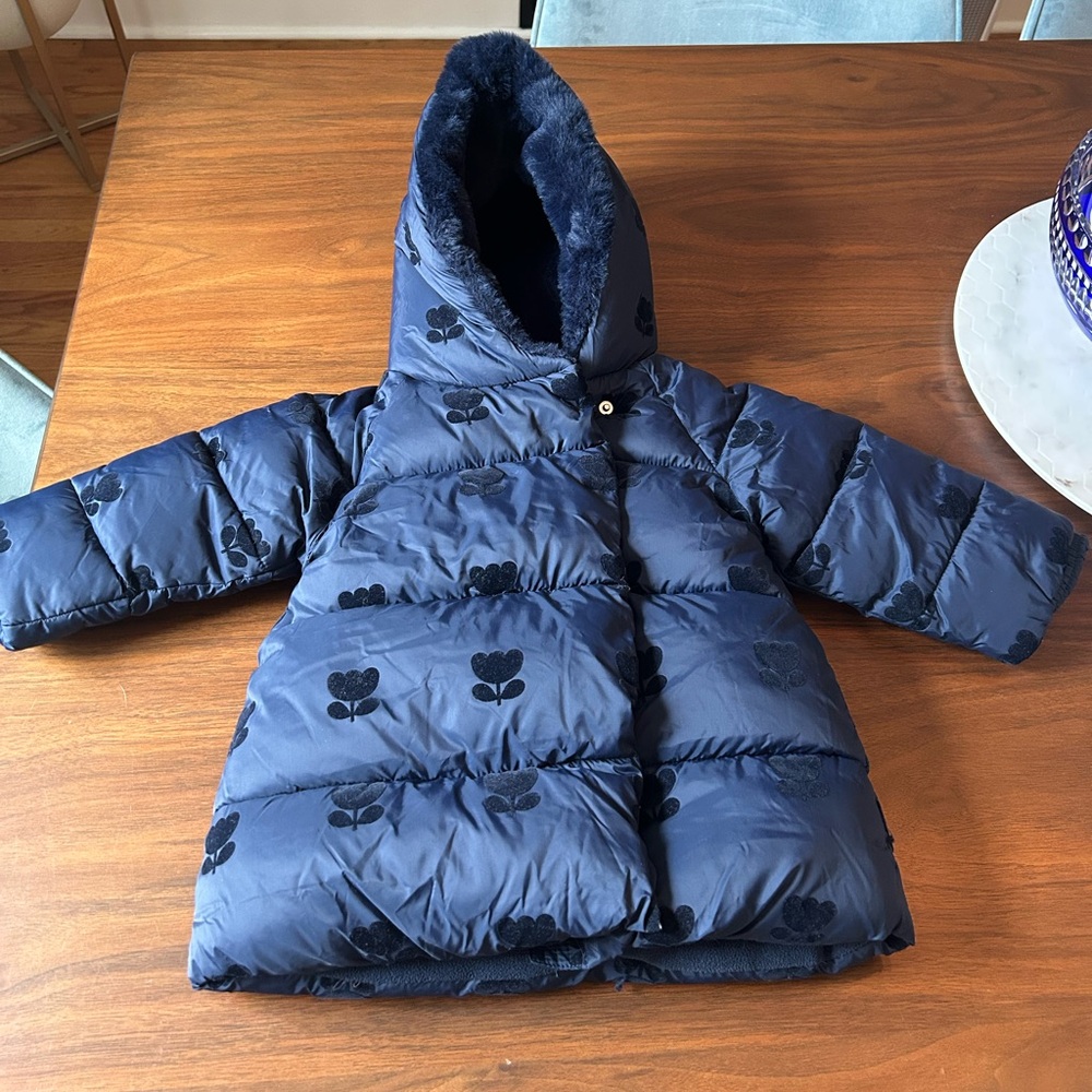 Jacadi Dark Blue Floral Puffer Coat